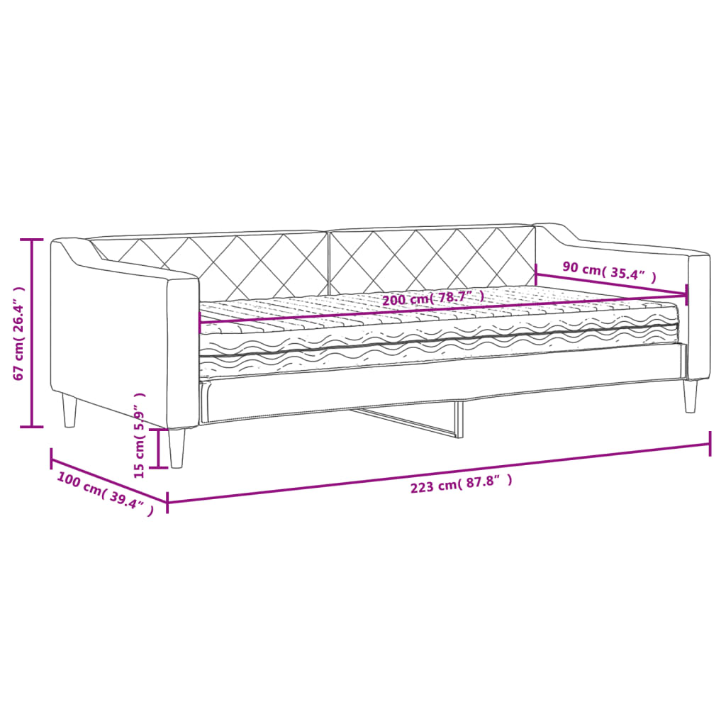 vidaXL Tagesbett mit Matratze Taupe 90x200 cm Stoff