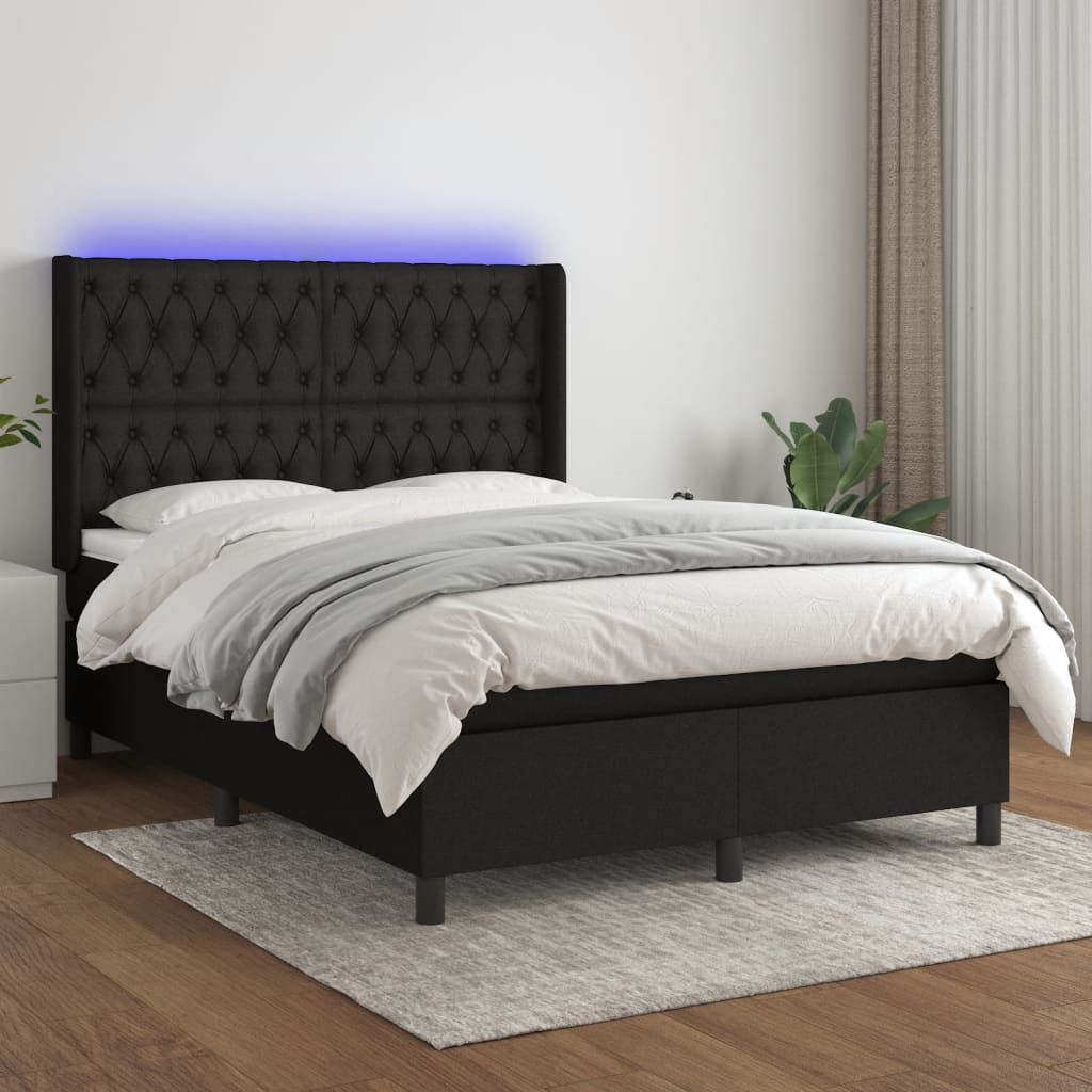 vidaXL Boxspringbett mit Matratze & LED Schwarz 140x200 cm Stoff