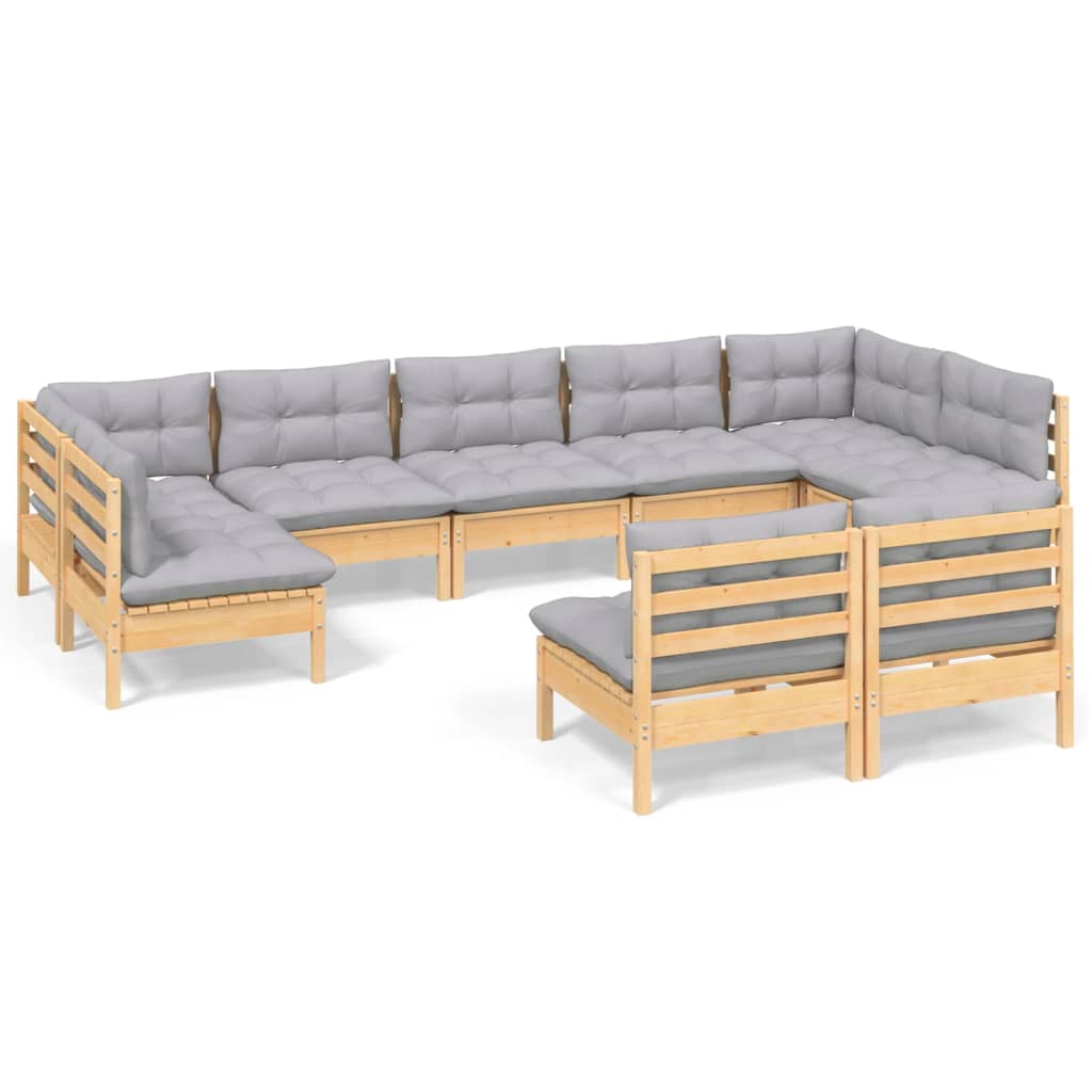 vidaXL 9-tlg. Garten-Lounge-Set mit Grauen Kissen Kiefer Massivholz