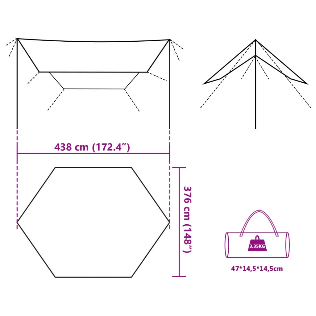 vidaXL Tarp Olivgrün 438x376x212 cm Wasserdicht