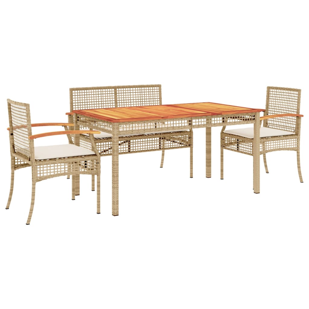 vidaXL 5-tlg. Garten-Essgruppe mit Kissen Beige Poly Rattan