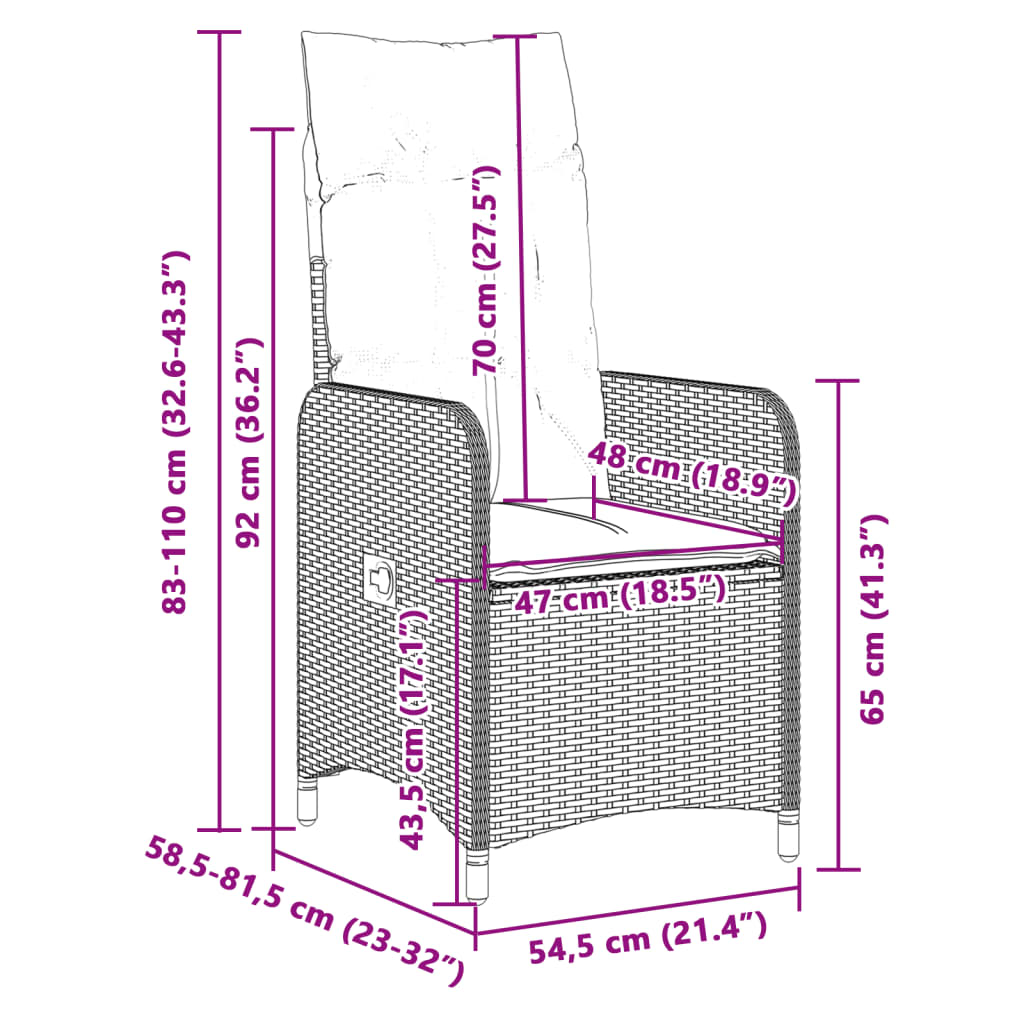 vidaXL 11-tlg. Garten-Bistro-Set mit Kissen Grau Poly Rattan