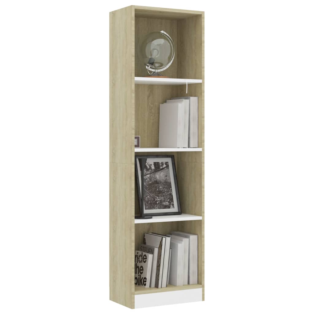 vidaXL Bücherregal 4 Fächer Weiß Sonoma-Eiche 40x24x142 Holzwerkstoff