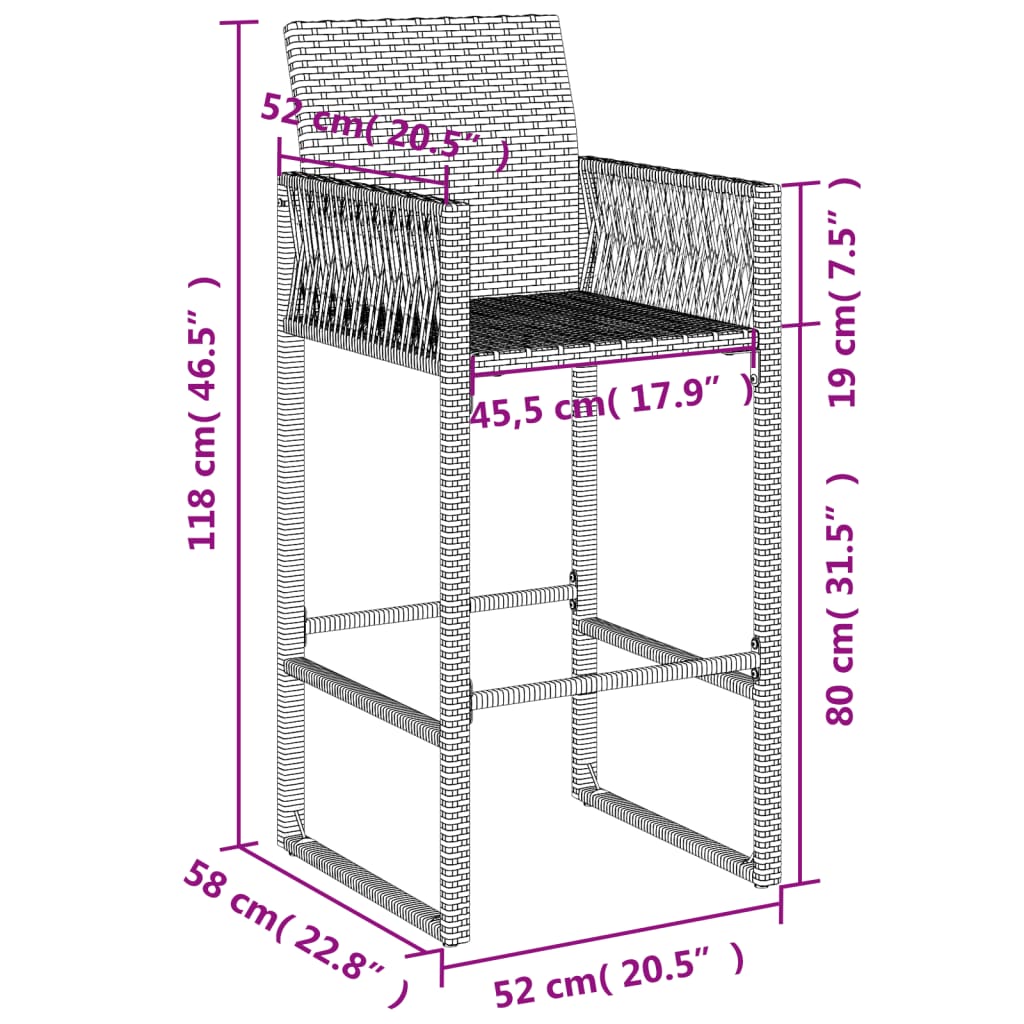 vidaXL Garten-Barhocker 2 Stk. Grau Poly Rattan