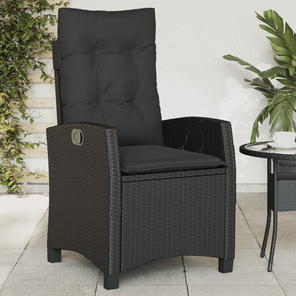 vidaXL Gartensessel mit Kissen 2 Stk. Verstellbar Schwarz Poly Rattan