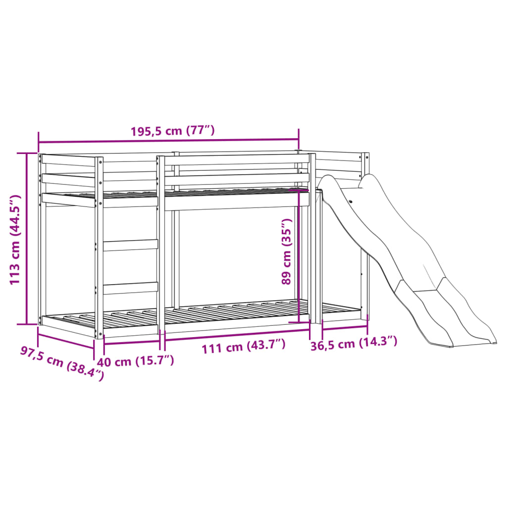 vidaXL Etagenbett mit Rutsche & Leiter Wachsbraun 90x190cm Kiefernholz