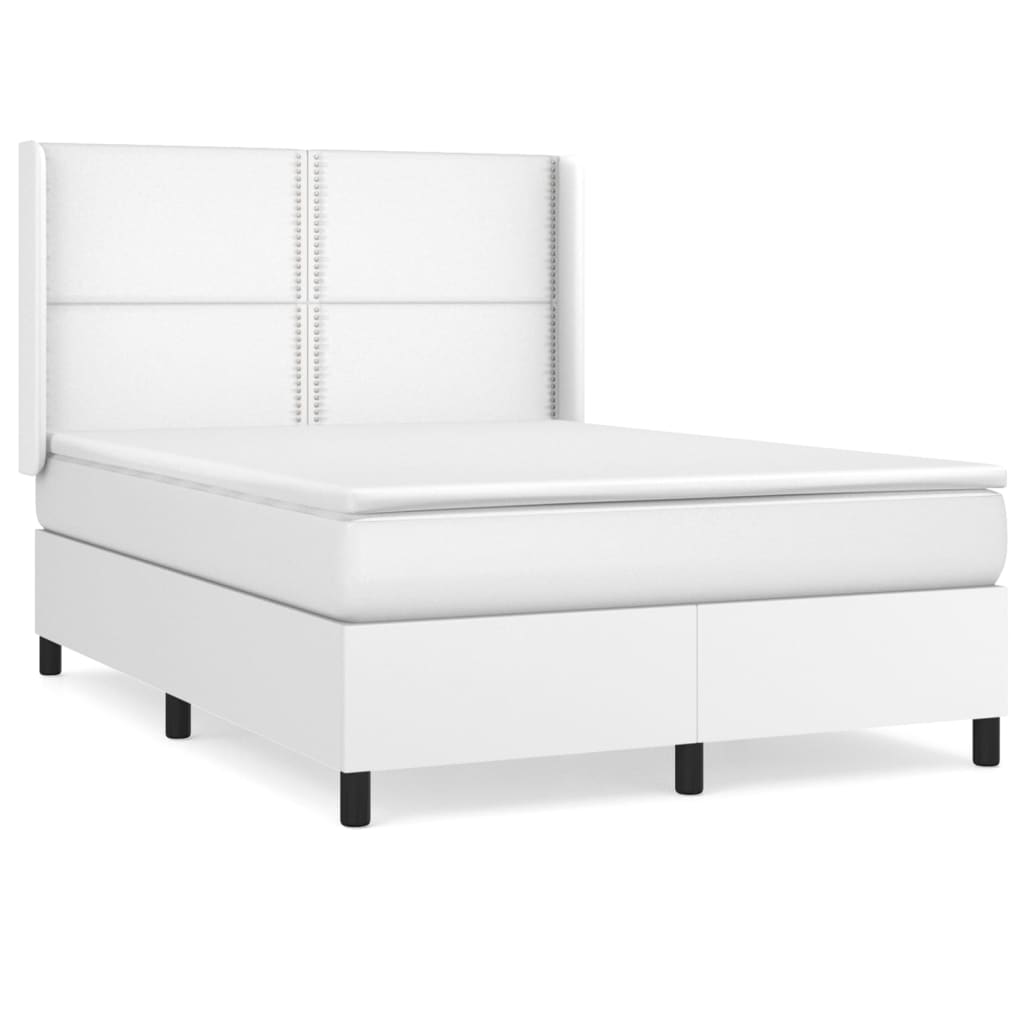 vidaXL Boxspringbett mit Matratze Weiß 140x200 cm Kunstleder