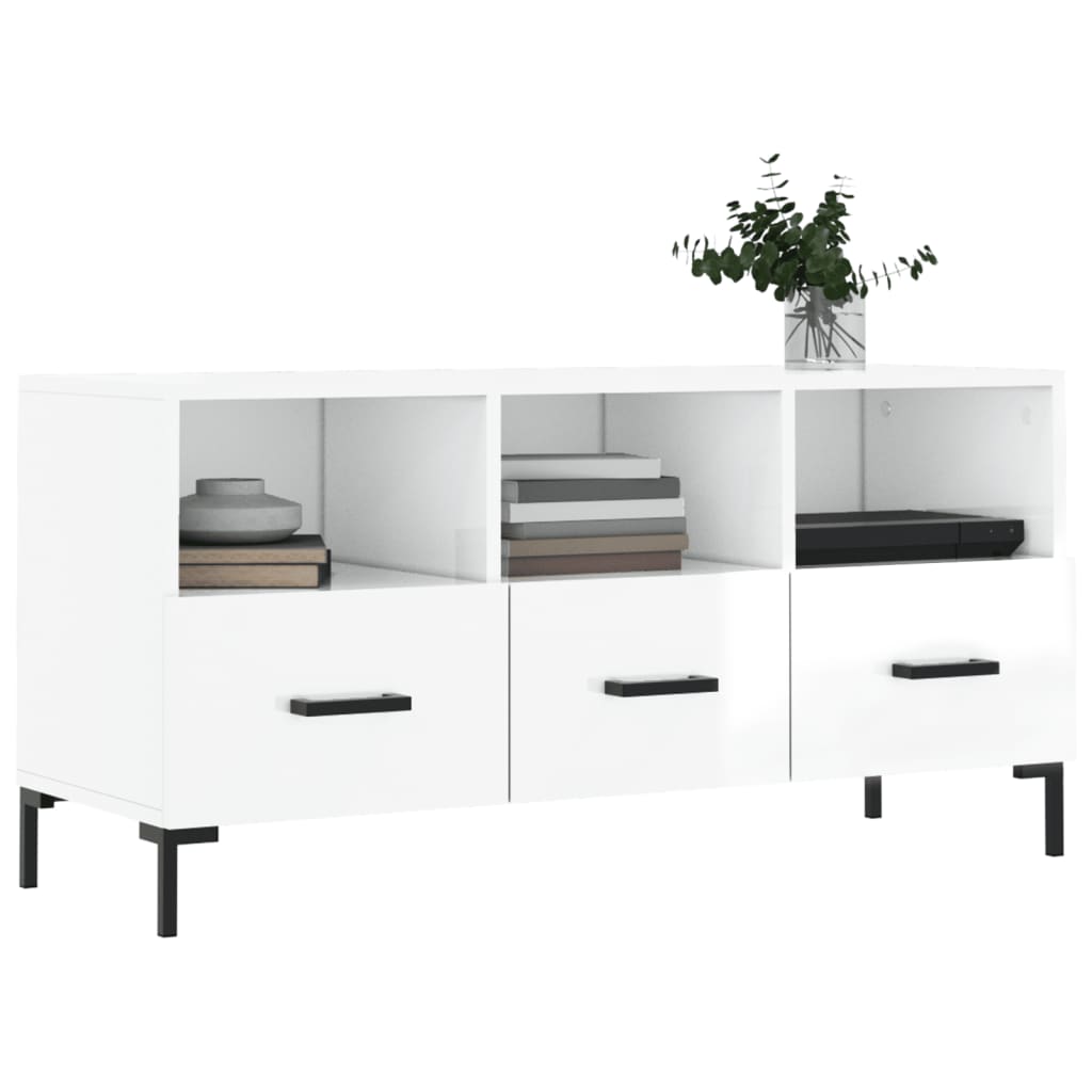 vidaXL TV-Schrank Hochglanz-Weiß 102x36x50 cm Holzwerkstoff