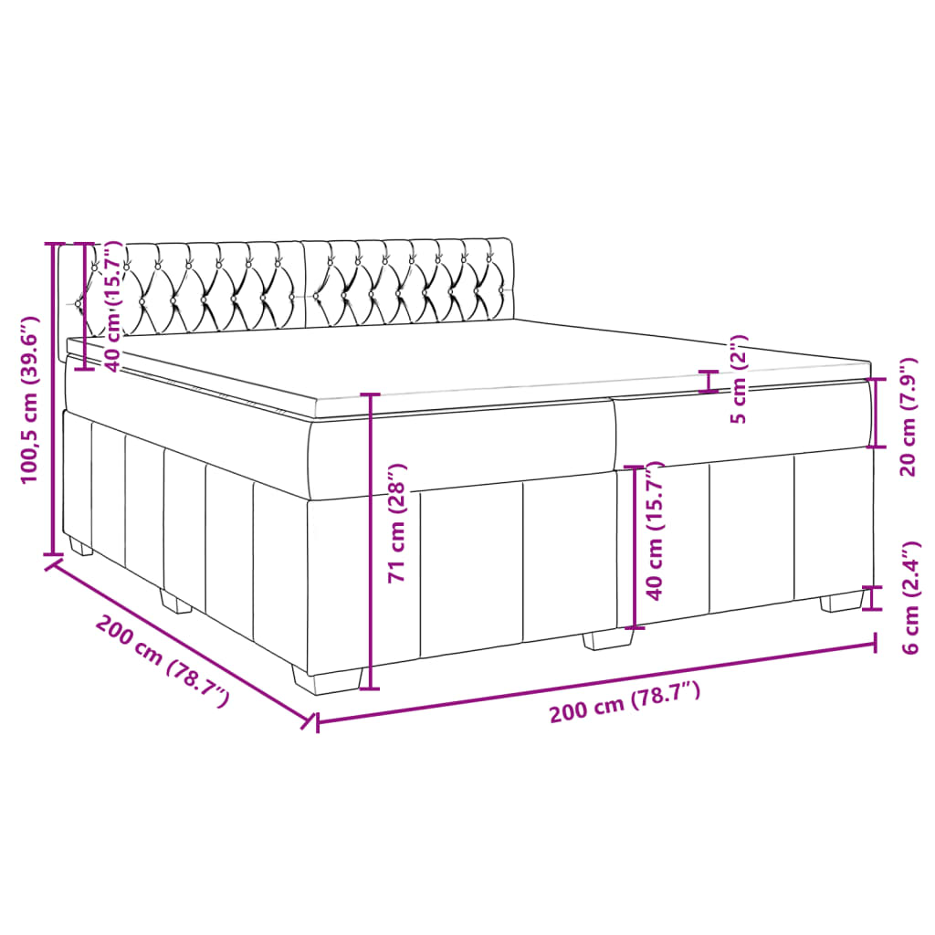 vidaXL Boxspringbett mit Matratze Dunkelbraun 200x200 cm Stoff