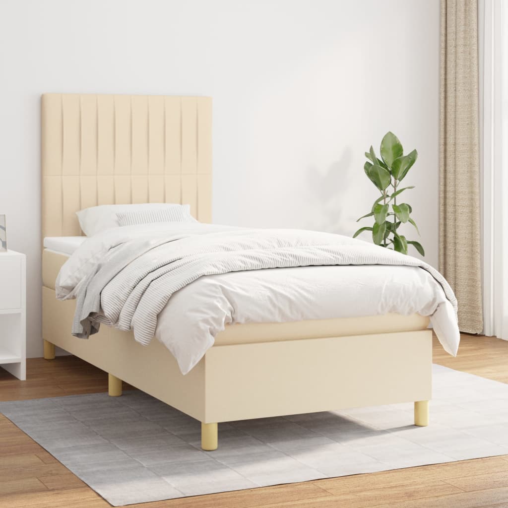 vidaXL Boxspringbett mit Matratze Creme 90x190 cm Stoff