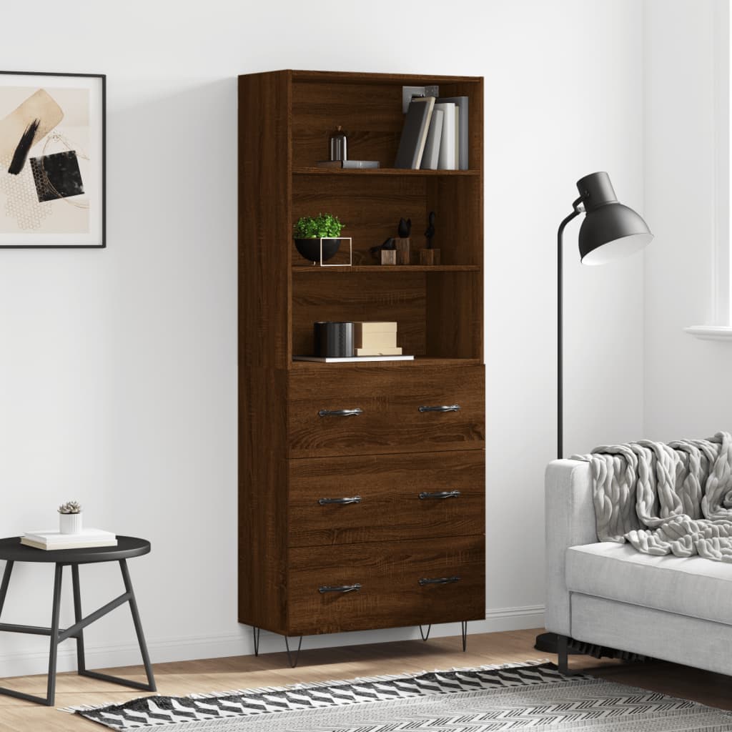 vidaXL Highboard Braun Eichen-Optik 69,5x34x180 cm Holzwerkstoff