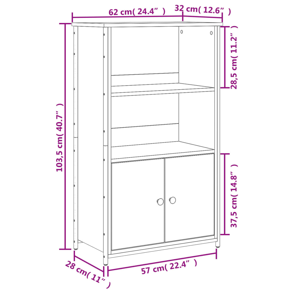 vidaXL Highboard Räuchereiche 62x32x103,5 cm Holzwerkstoff