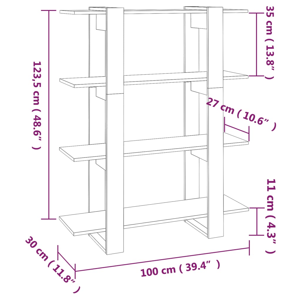 vidaXL Bücherregal/Raumteiler Räuchereiche 100x30x123,5 cm