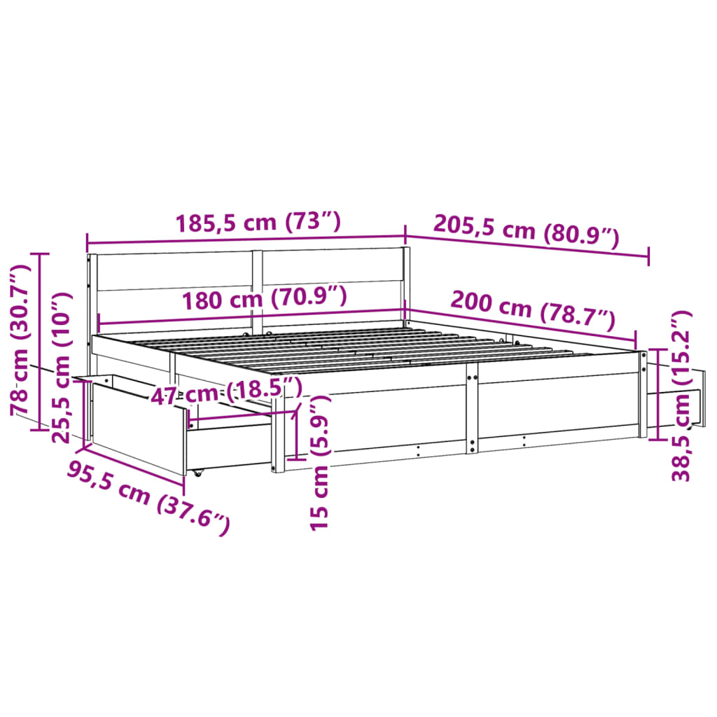 vidaXL Massivholzbett ohne Matratze Weiß 180x200 cm Kiefernholz