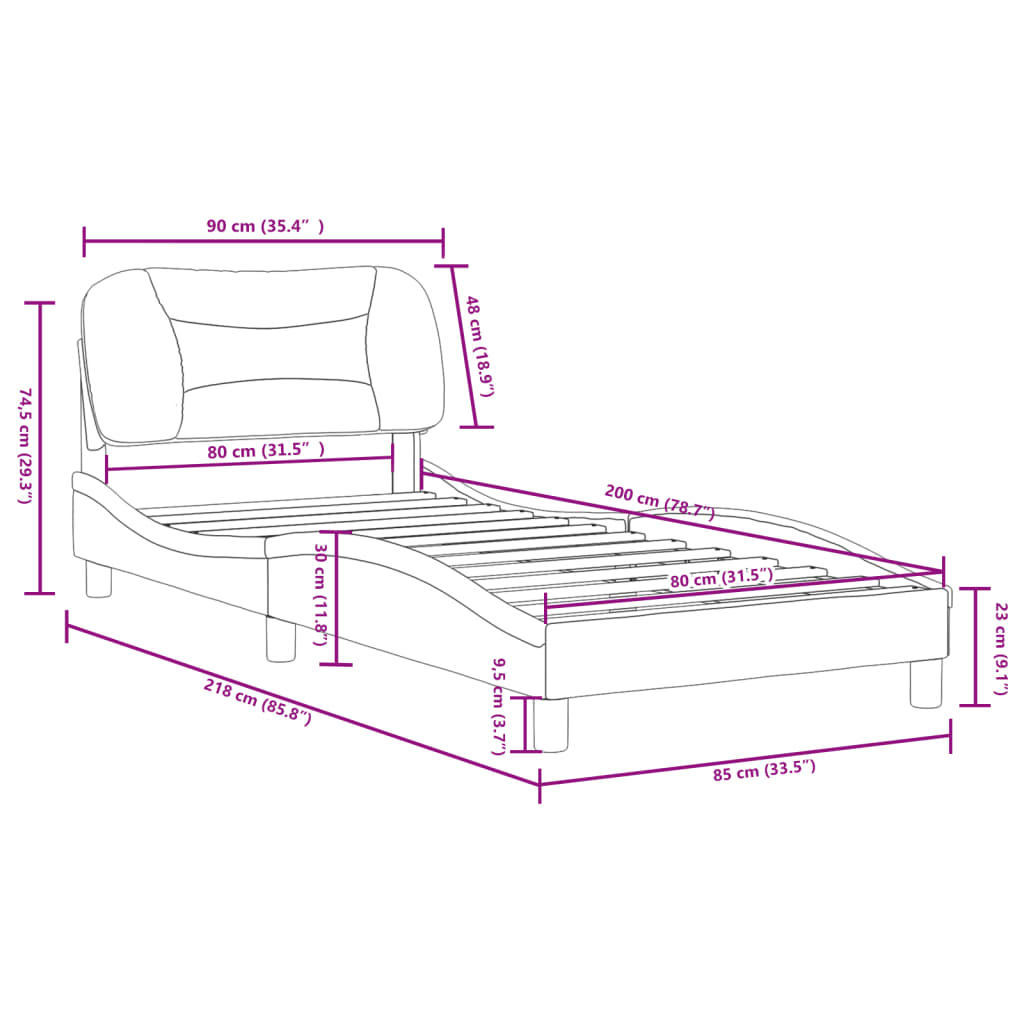 vidaXL Bettgestell mit Kopfteil Dunkelgrau 80x200 cm Stoff