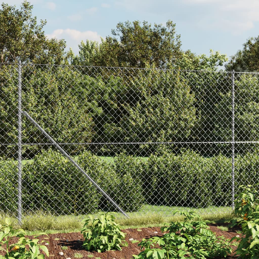 vidaXL Maschendrahtzaun mit Bodenhülsen Silbern 1,8x10 m