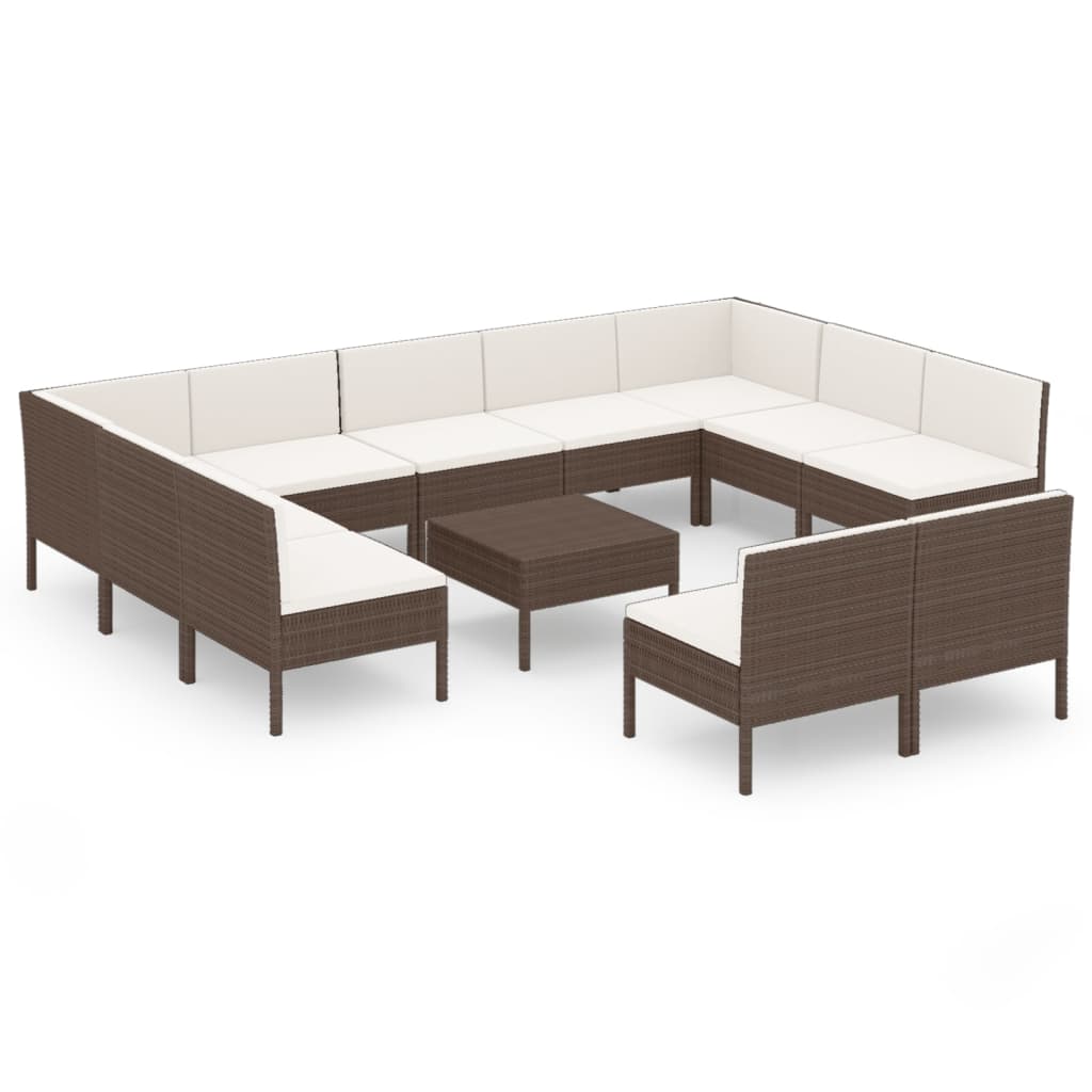 vidaXL 12-tlg. Garten-Lounge-Set mit Auflagen Poly Rattan Braun