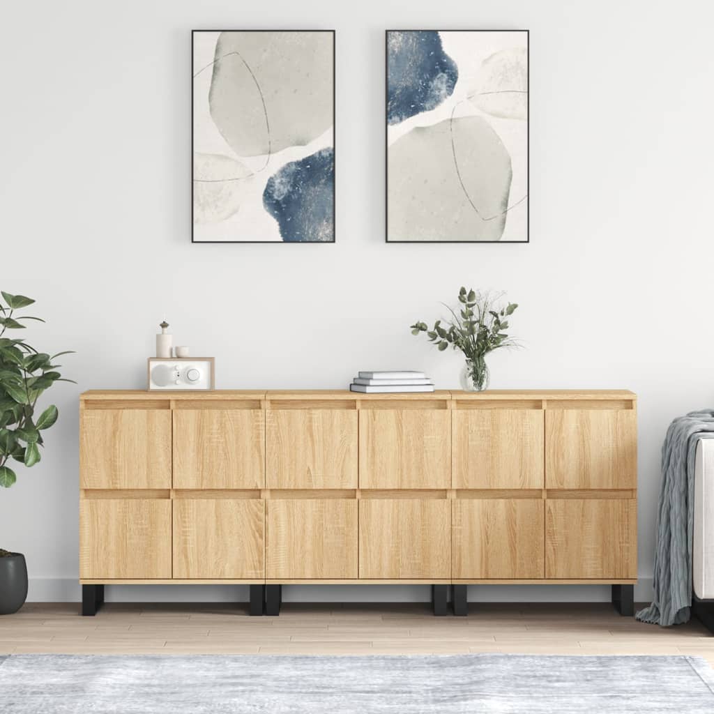 vidaXL Sideboards 3 Stk. Sonoma-Eiche Holzwerkstoff