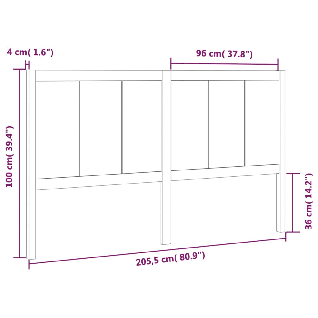 vidaXL Kopfteil Schwarz 205,5x4x100 cm Massivholz Kiefer