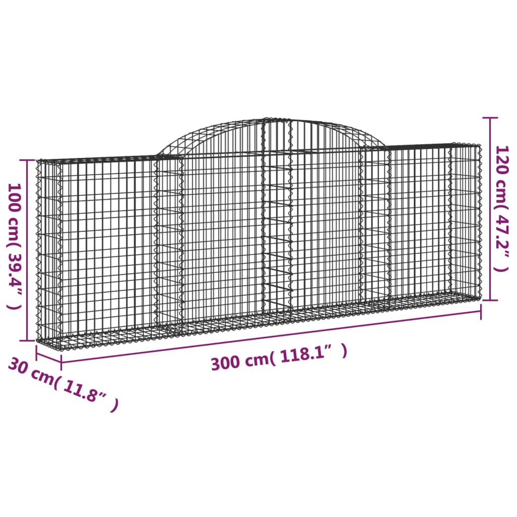 vidaXL Gabionen mit Hochbogen 6 Stk. 300x30x100/120cm Verzinktes Eisen