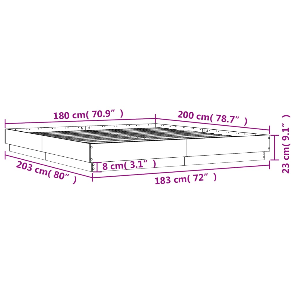 vidaXL Bettgestell mit LED Sonoma-Eiche 180x200 cm