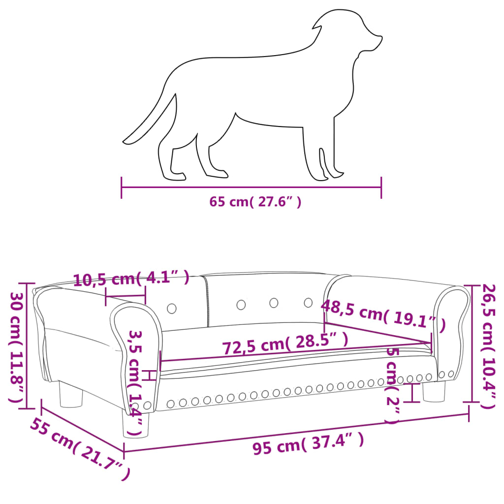 vidaXL Hundebett Dunkelgrau 95x55x30 cm Samt