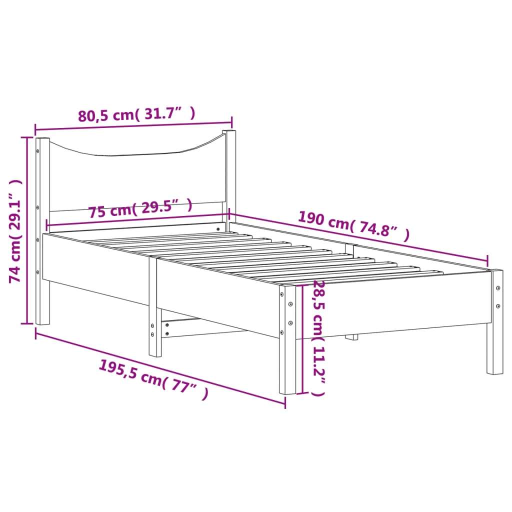 vidaXL Massivholzbett ohne Matratze Wachsbraun 75x190 cm Kiefernholz