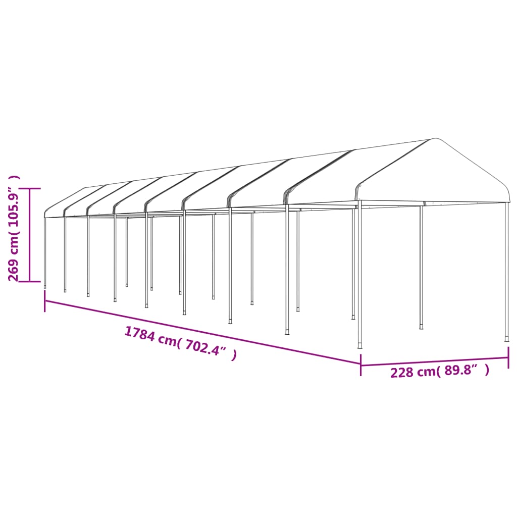 vidaXL Pavillon mit Dach Weiß 17,84x2,28x2,69 m Polyethylen