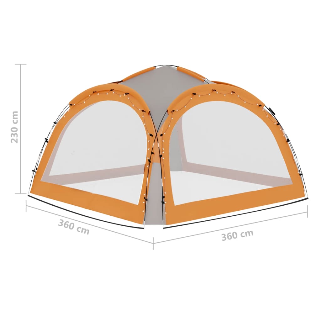 vidaXL Partyzelt mit LED und 4 Seitenwänden 3,6x3,6x2,3 m Grau&Orange