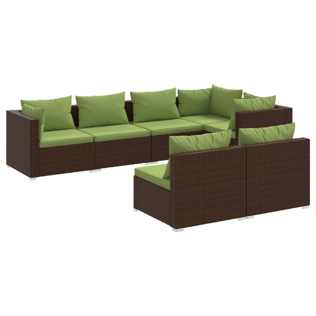 vidaXL 7-tlg. Garten-Lounge-Set mit Kissen Braun Poly Rattan