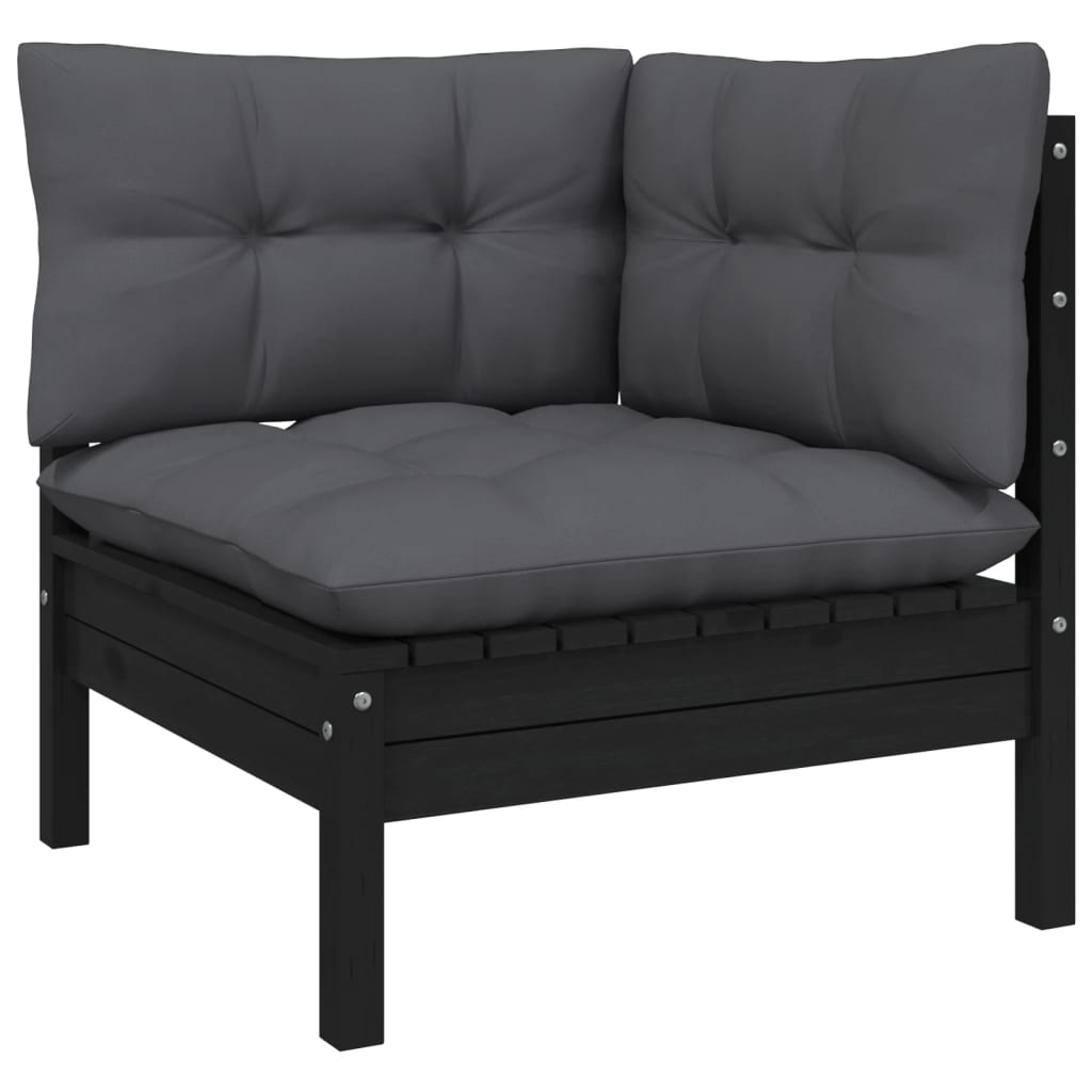 vidaXL 8-tlg. Garten-Lounge-Set mit Kissen Schwarz Kiefer Massivholz