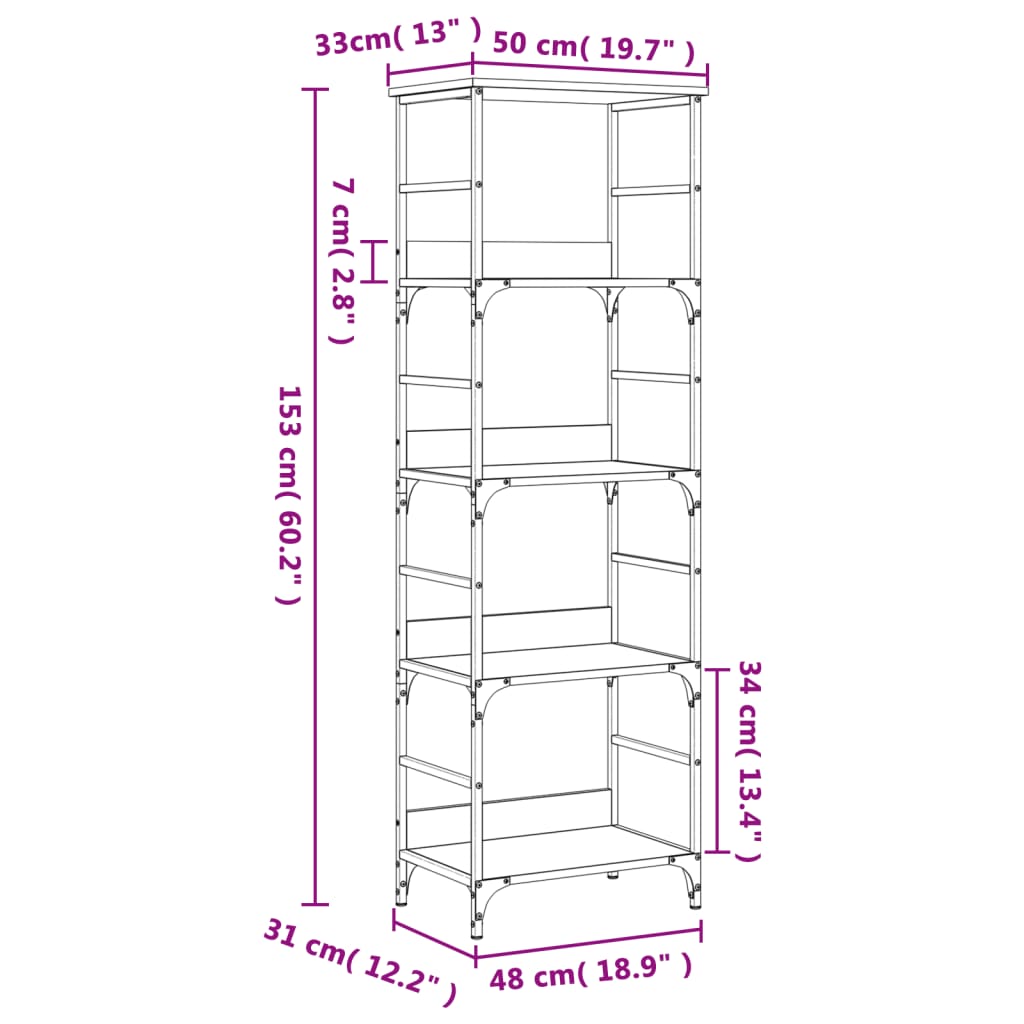 vidaXL Bücherregal Schwarz 50x33x153 cm Holzwerkstoff