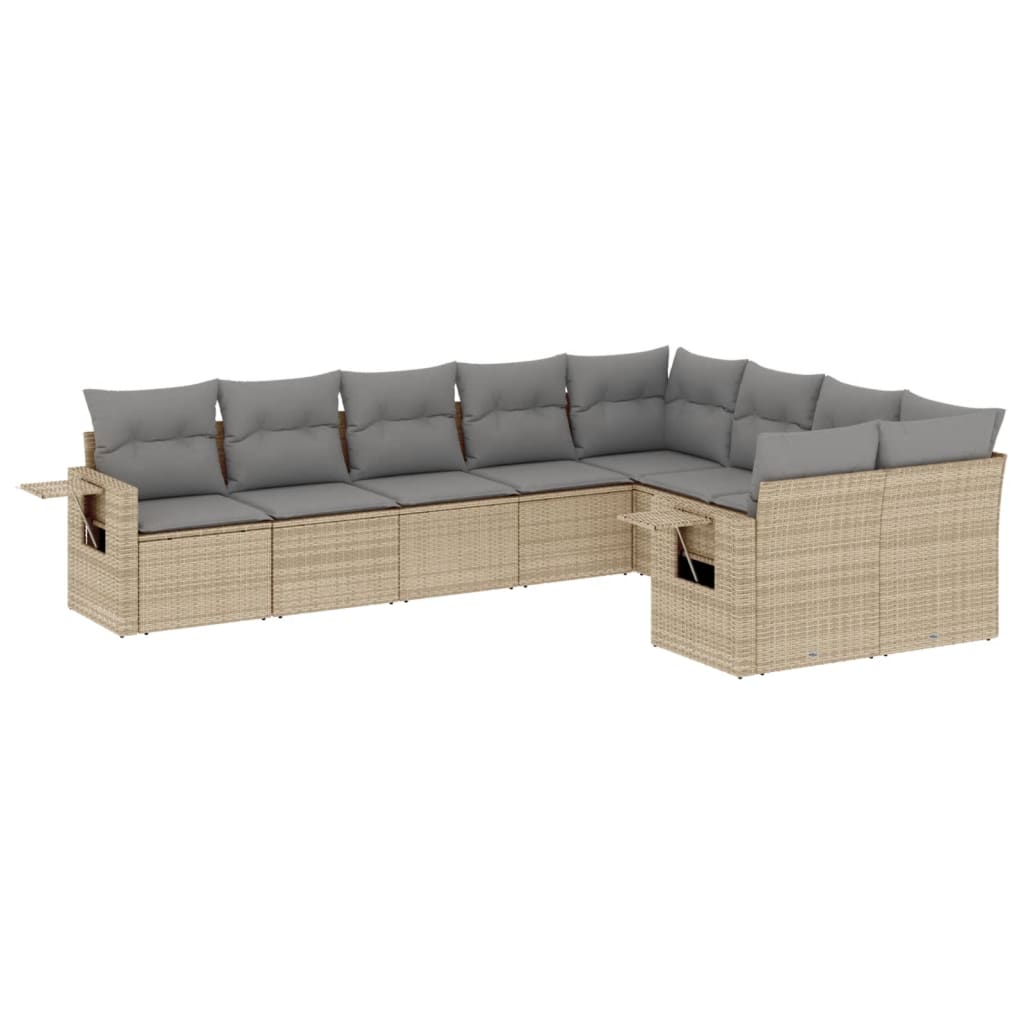 vidaXL 9-tlg. Garten-Sofagarnitur mit Kissen Beige Poly Rattan