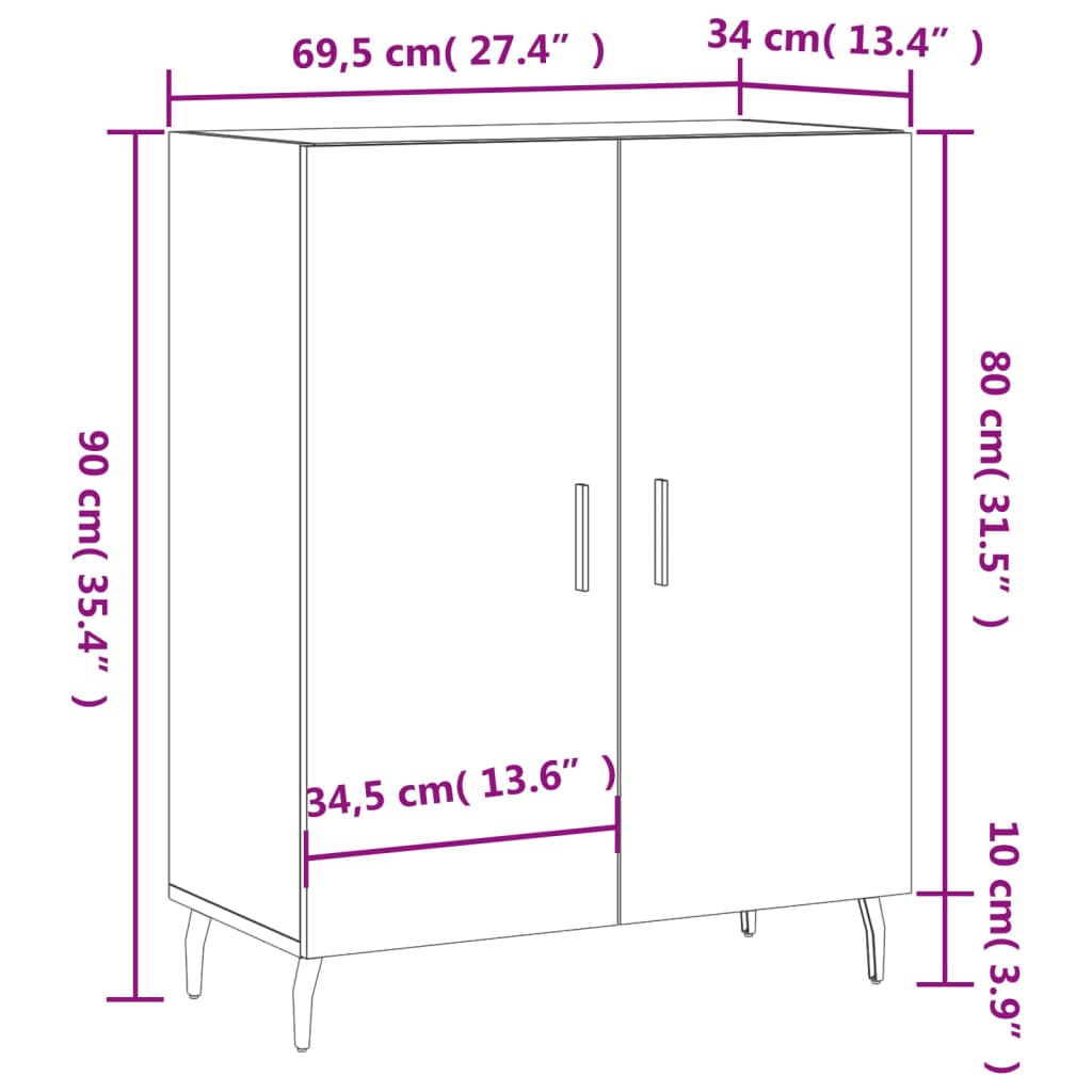 vidaXL Sideboard Braun Eichen-Optik 69,5x34x90 cm Holzwerkstoff