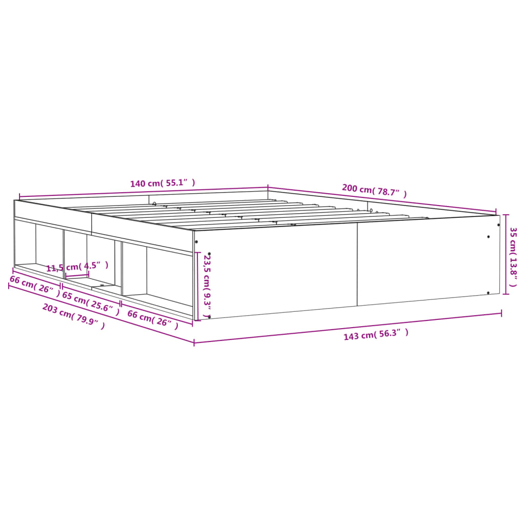 vidaXL Bettgestell Sonoma-Eiche 140x200 cm