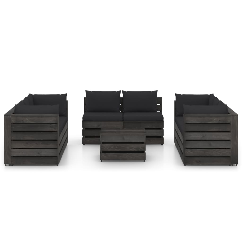 vidaXL 9-tlg. Garten-Lounge-Set mit Kissen Grau Imprägniertes Holz