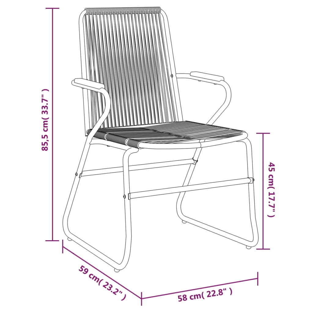 vidaXL Gartenstühle 2 Stk. Schwarz 58x59x85,5 cm PVC Rattan