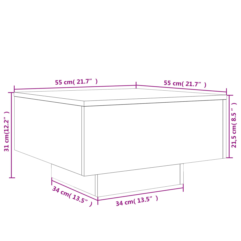 vidaXL Couchtisch Räuchereiche 55x55x31 cm Holzwerkstoff