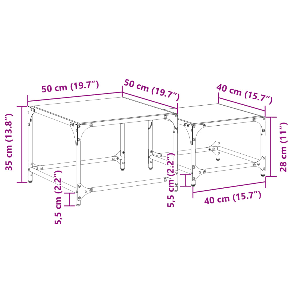 vidaXL Satztische 2 Stk. mit Glasplatte Transparent Stahl