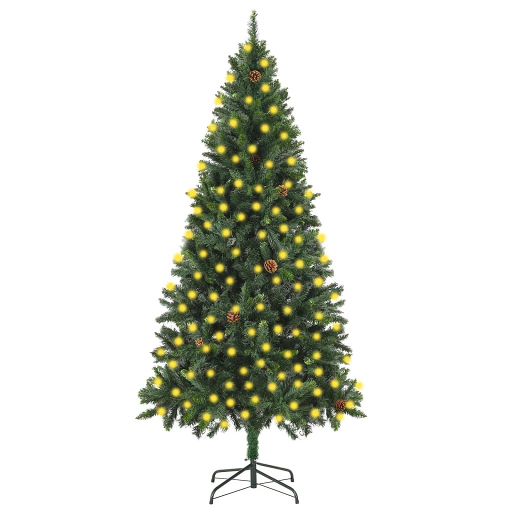 vidaXL Künstlicher Weihnachtsbaum mit Beleuchtung & Zapfen Grün 210 cm