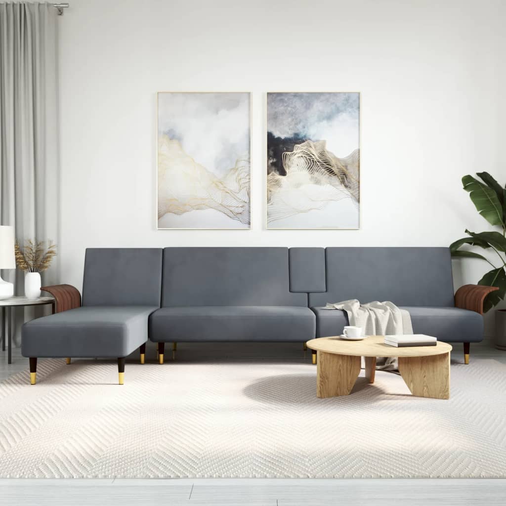 vidaXL Schlafsofa in L-Form Dunkelgrau 279x140x70 cm Samt