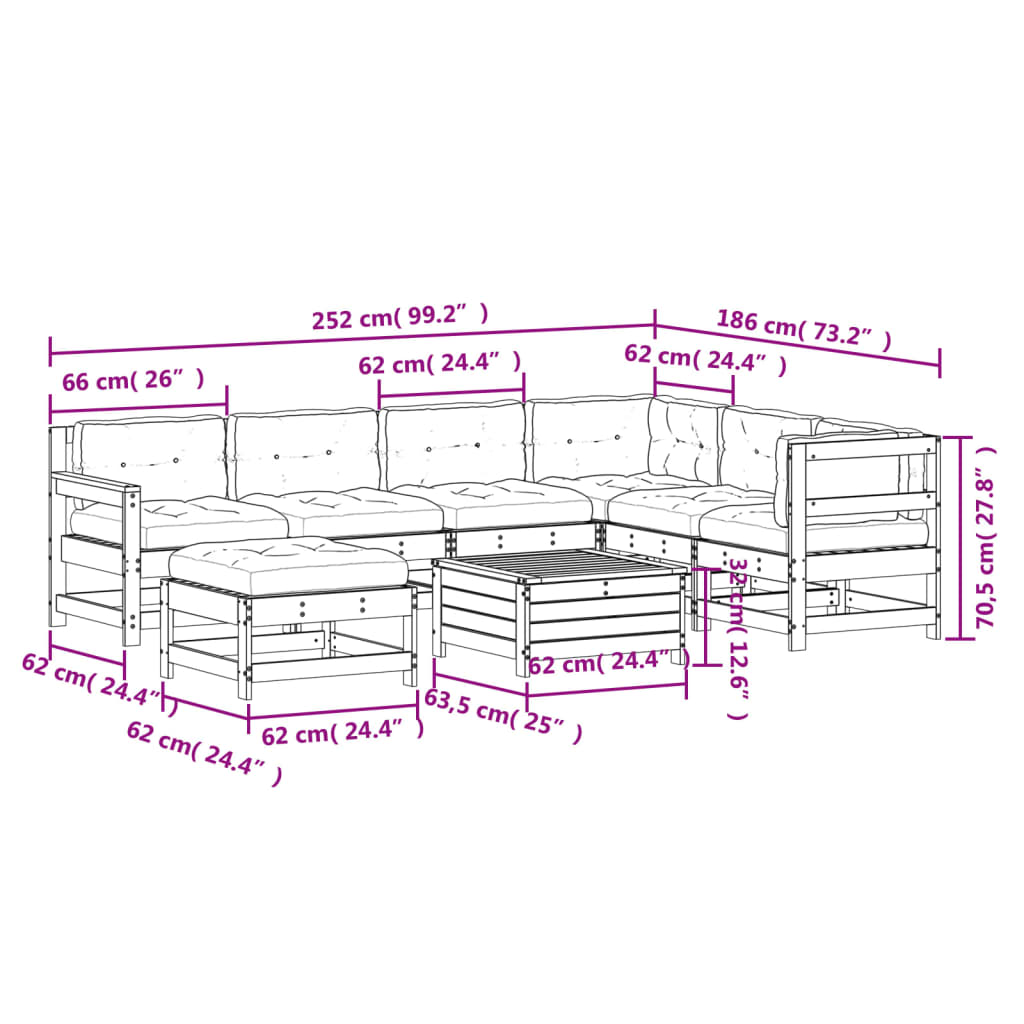 vidaXL 8-tlg. Garten-Lounge-Set mit Kissen Imprägniertes Kiefernholz