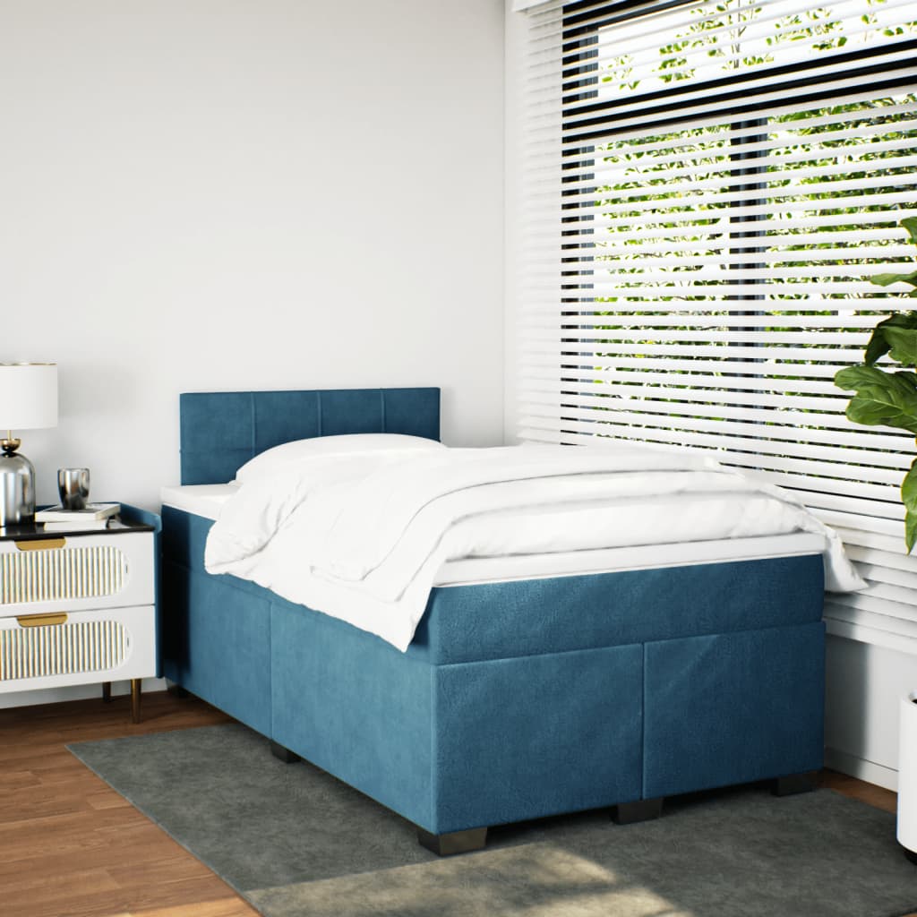 vidaXL Boxspringbett mit Matratze Blau 120x190 cm Samt