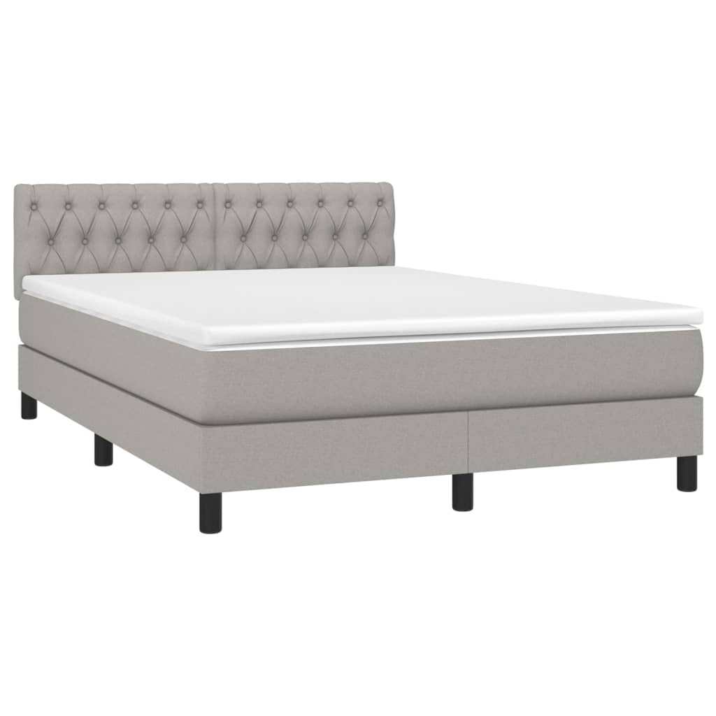 vidaXL Boxspringbett mit Matratze Hellgrau 140x190 cm Stoff