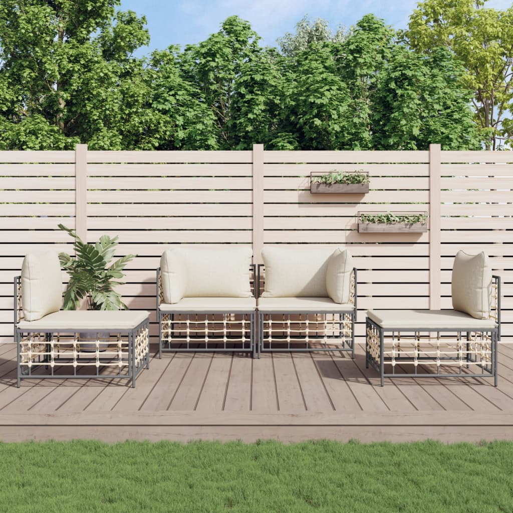 vidaXL 4-tlg. Garten-Lounge-Set mit Kissen Anthrazit Poly Rattan