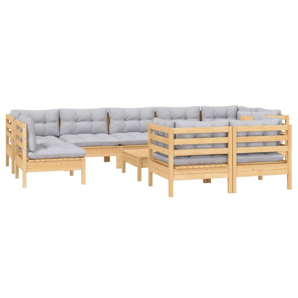 vidaXL 10-tlg. Garten-Lounge-Set mit Grauen Kissen Kiefer Massivholz