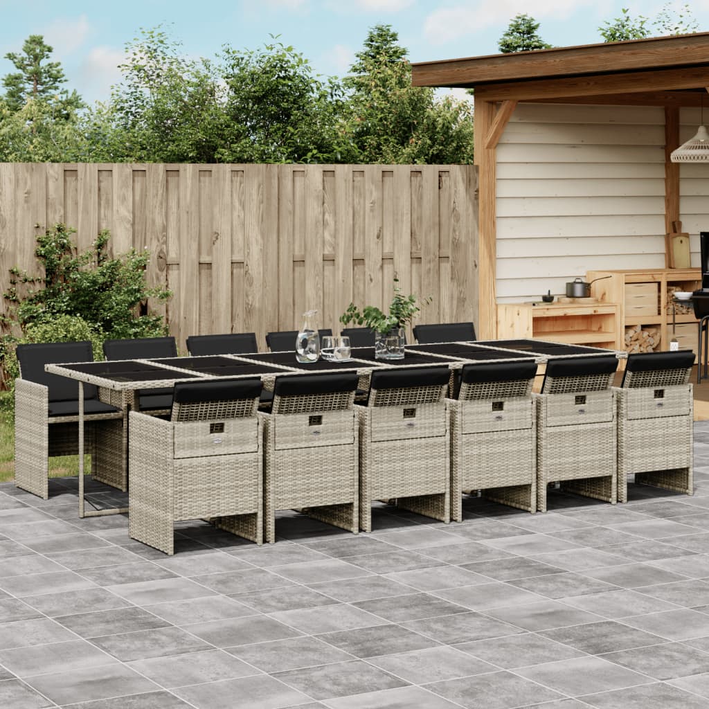 vidaXL 13-tlg. Garten-Essgruppe mit Kissen Hellgrau Poly Rattan