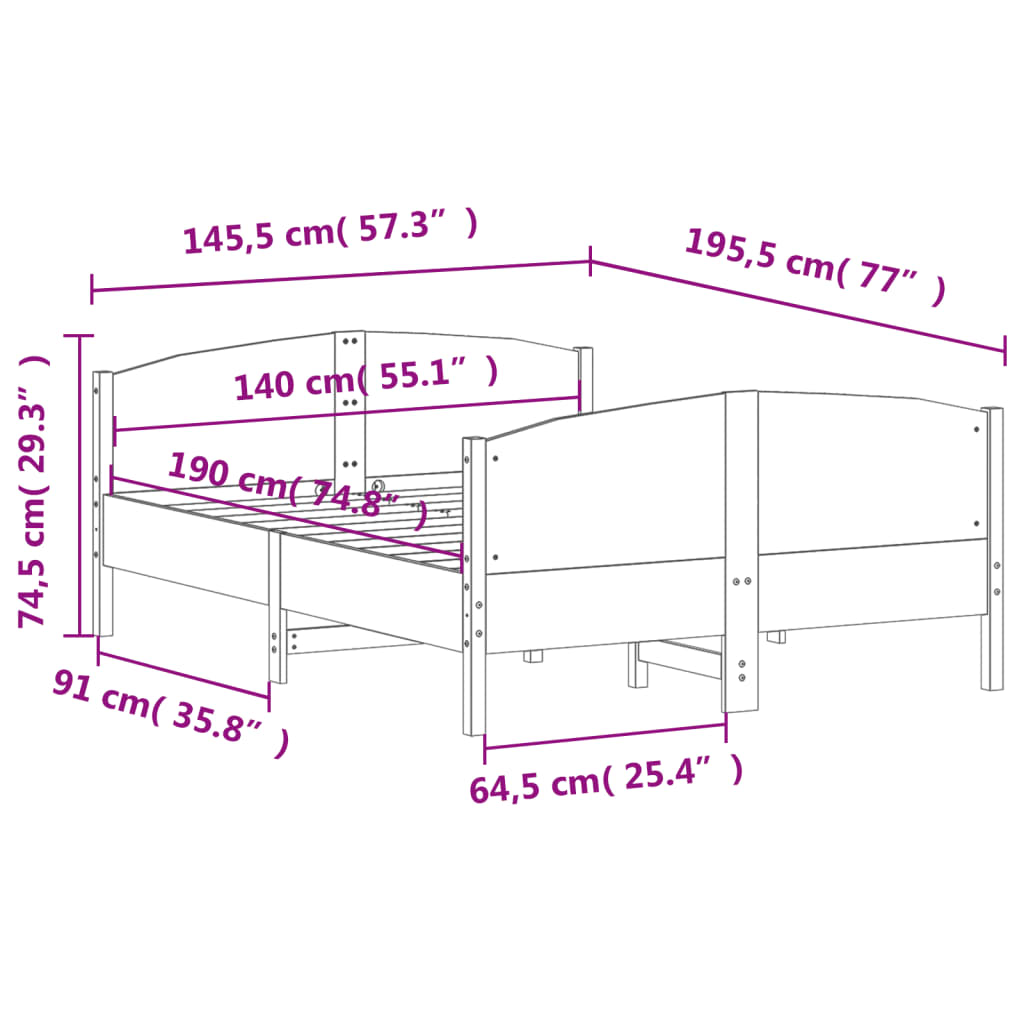 vidaXL Massivholzbett ohne Matratze 140x190 cm Kiefernholz