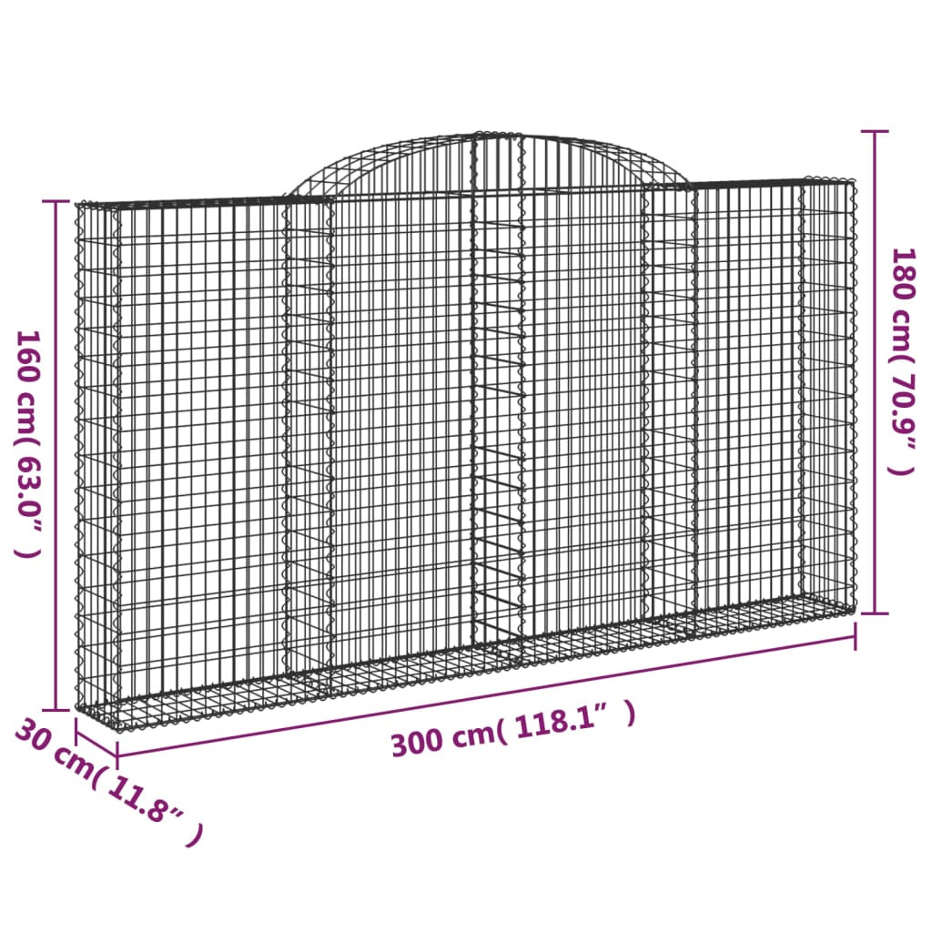 vidaXL Gabionen mit Hochbogen 5 Stk. 300x30x160/180cm Verzinktes Eisen