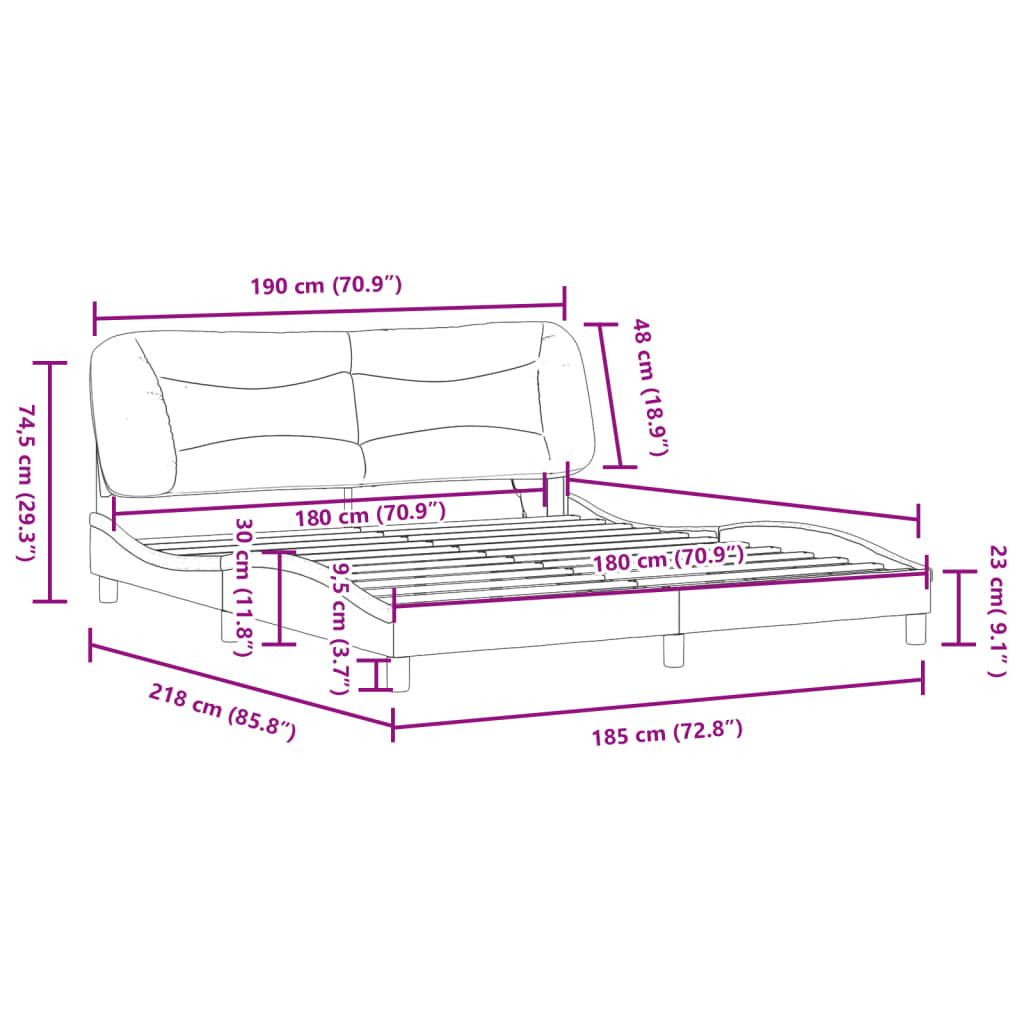 vidaXL Bettgestell mit LED Hellgrau 180x200 cm Stoff